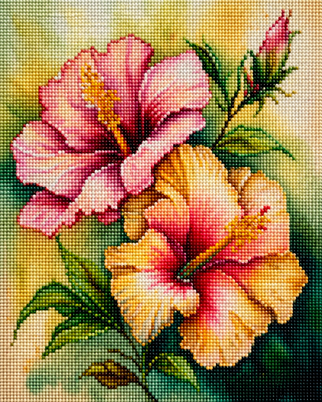 Yellow And Pink Hibiscus Diamond Art Kit
