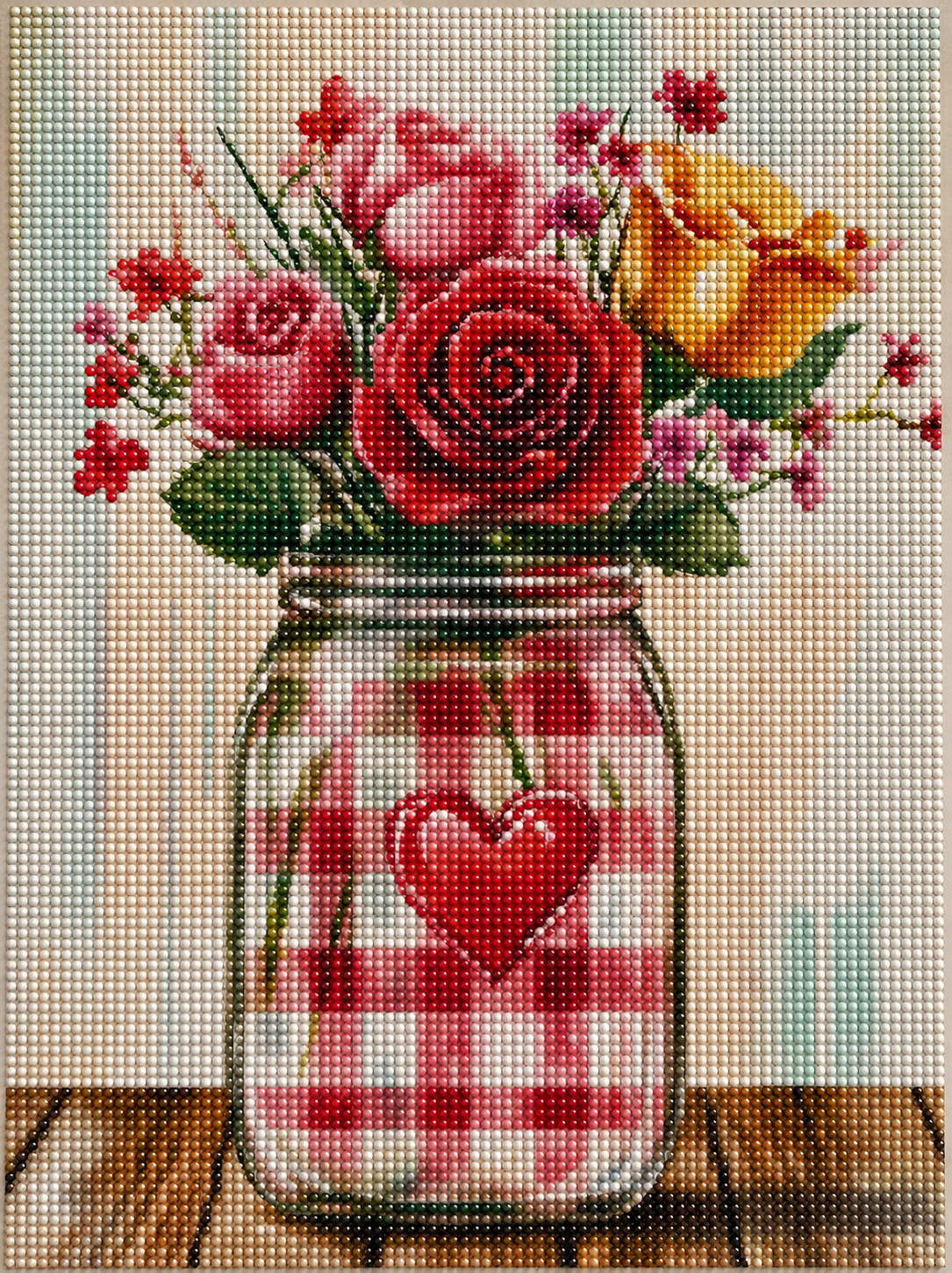 Yellow and Pink Roses Jar Diamond Art Kit — diamond art kit canvas