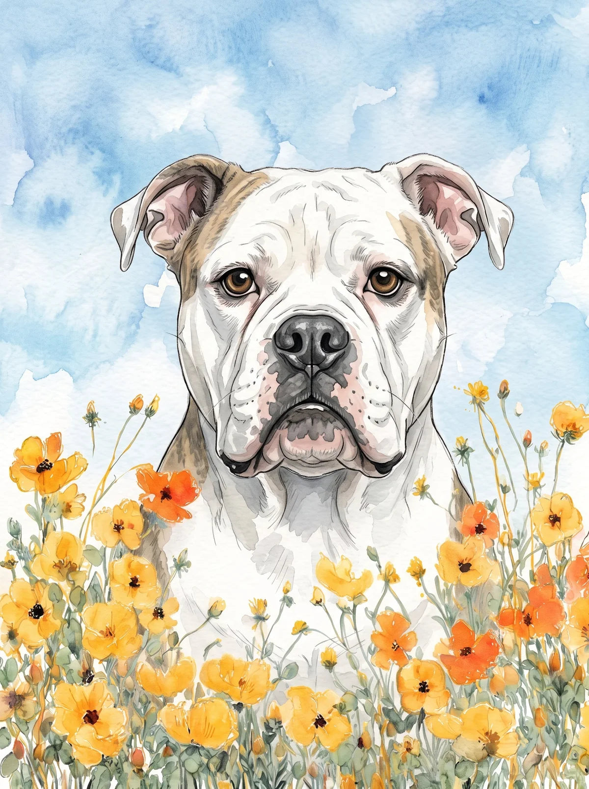 Yellow Poppies American Bulldog Diamond Art Kit
