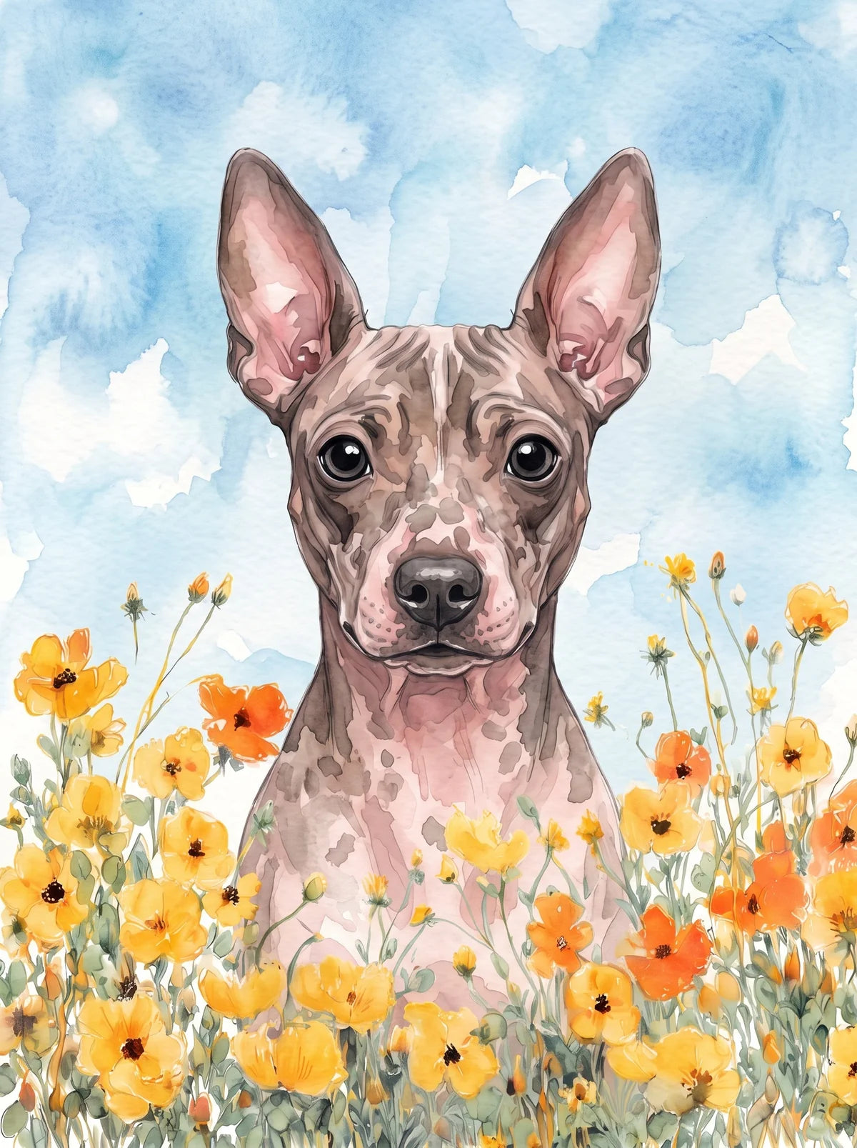 Yellow Poppies American Hairless Terrier Diamond Art Kit