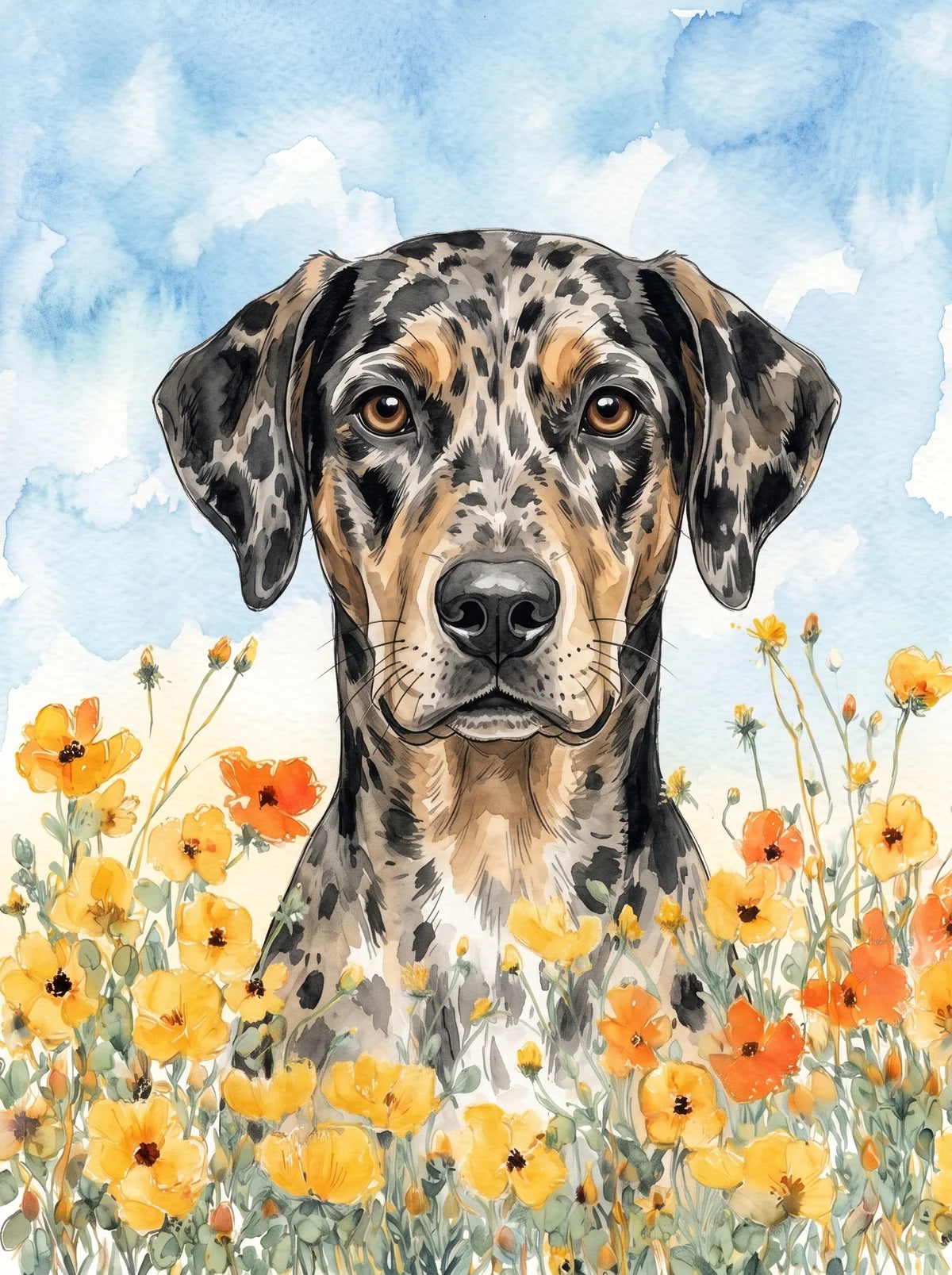 Yellow Poppies American Leopard Hound Diamond Art Kit