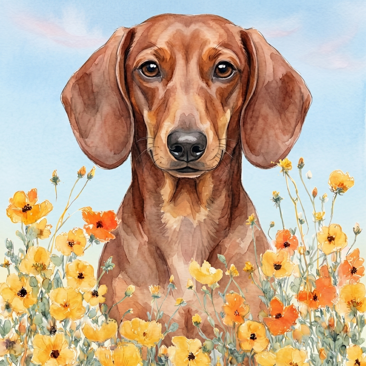 Yellow Poppies Dachshund Diamond Art Kit