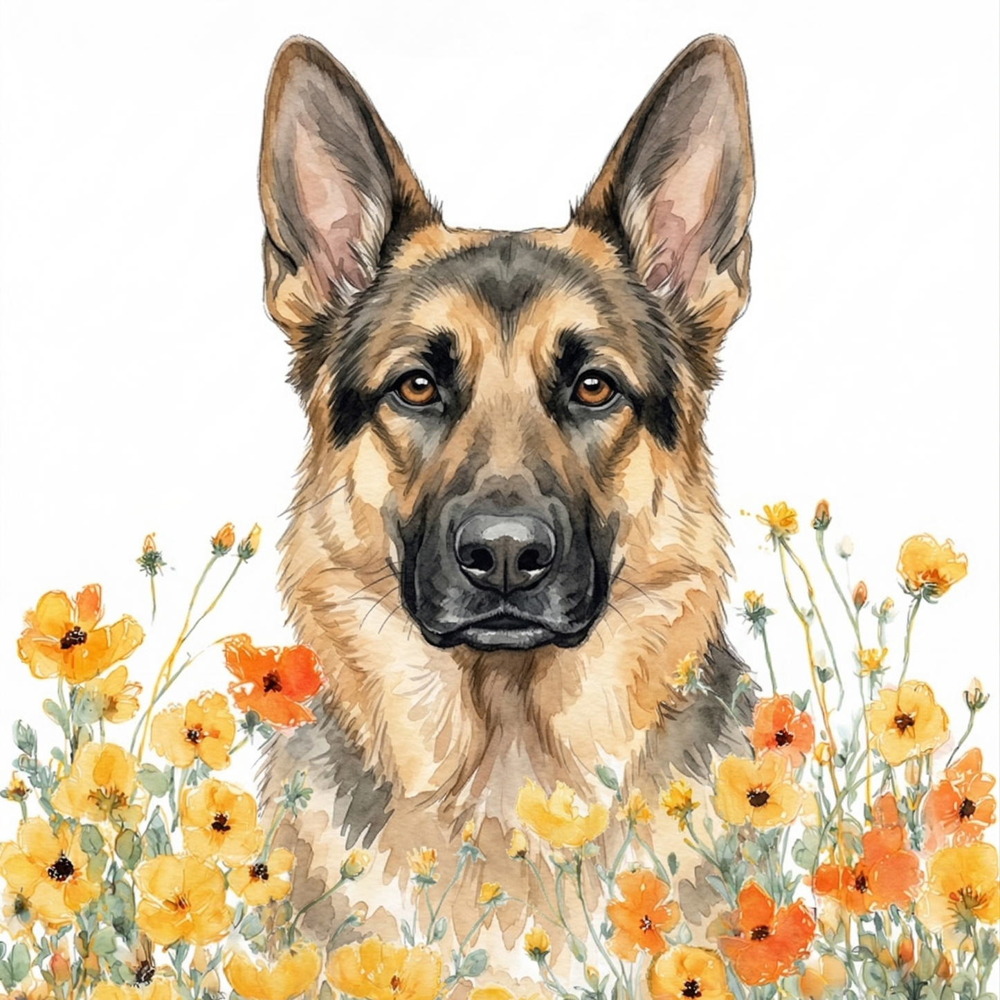Yellow Poppies German Shepherd Diamond Art Kit