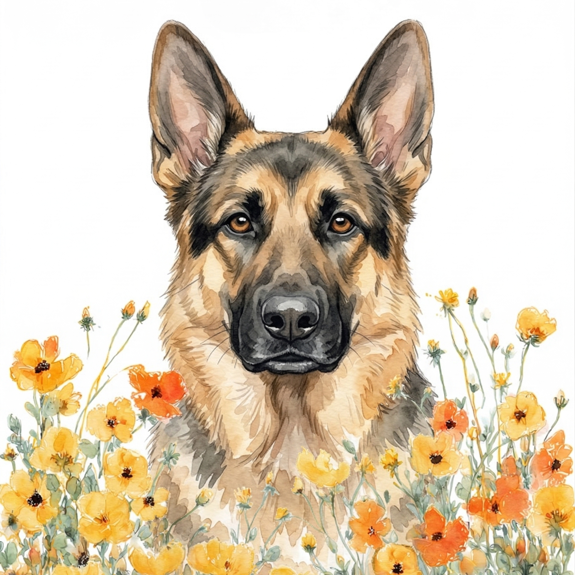 Yellow Poppies German Shepherd Diamond Art Kit