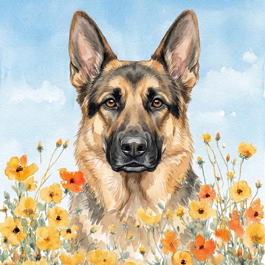 Yellow Poppies German Shepherd Diamond Art Kit