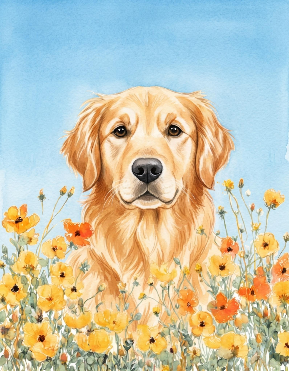 Yellow Poppies Golden Retriever Diamond Art Kit