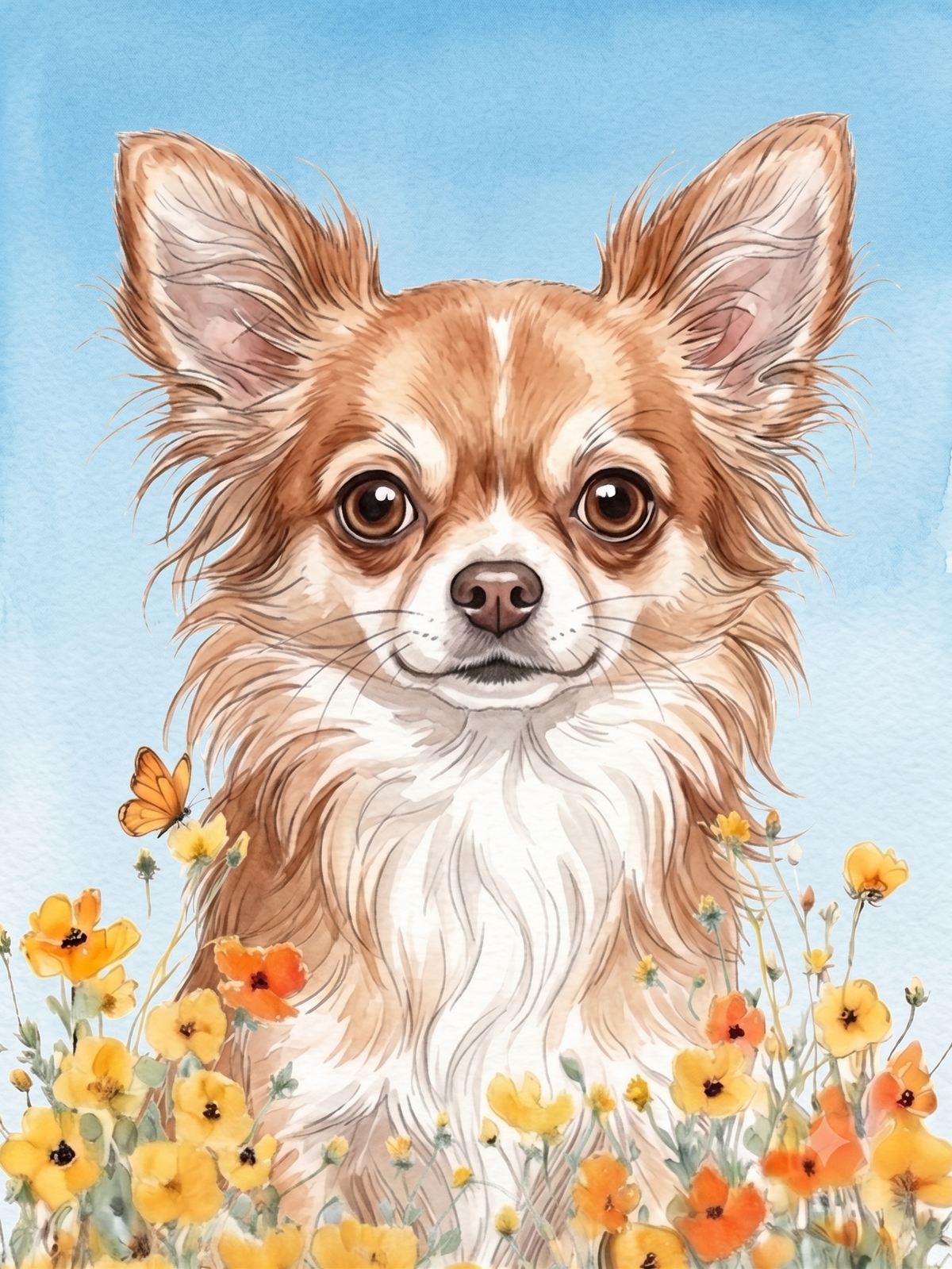 Yellow Poppies Long Haired Chihuahua Diamond Art Kit