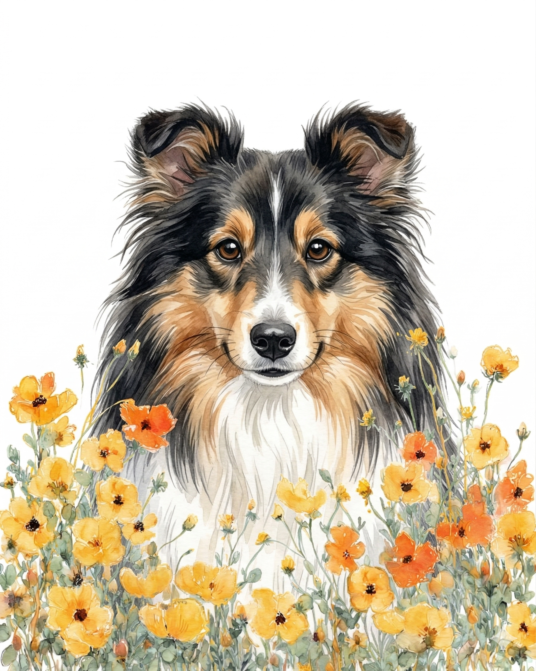 Yellow Poppies Sheltie Diamond Art Kit