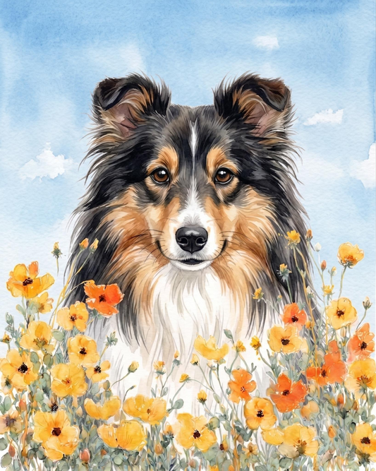 Yellow Poppies Sheltie Diamond Art Kit