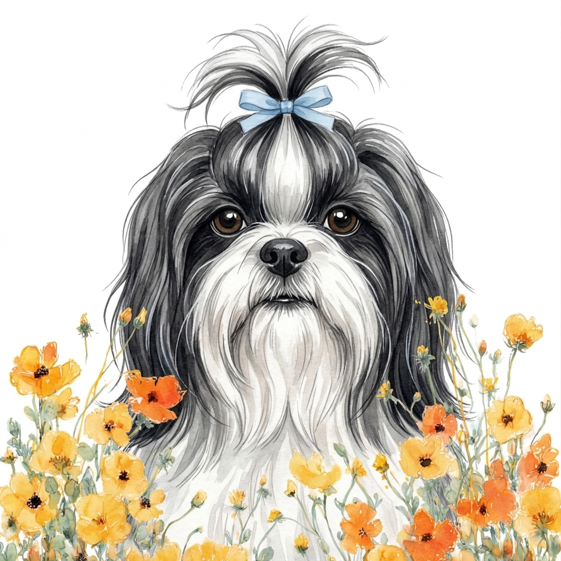 Yellow Poppies Shih Tzu Diamond Art Kit