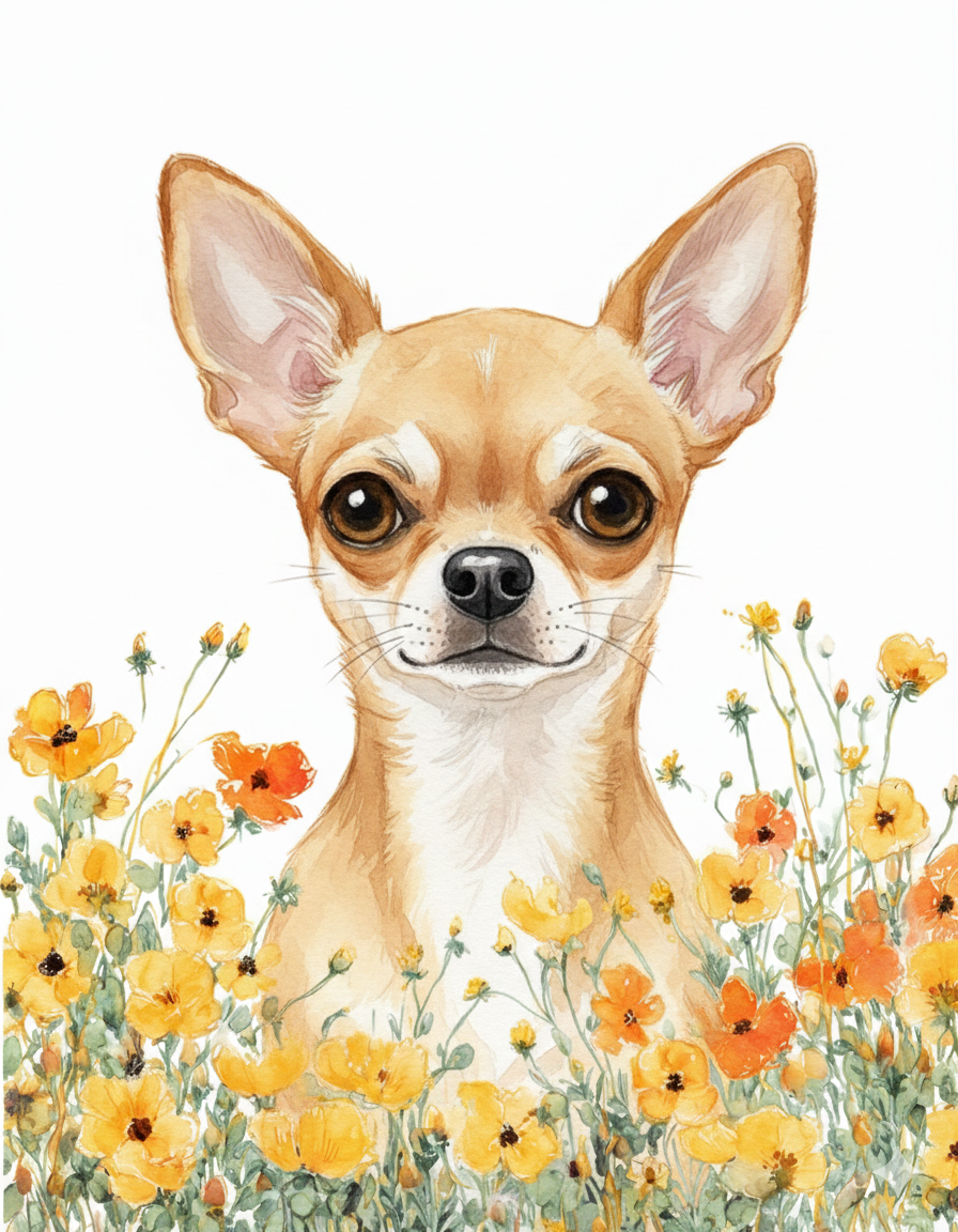 Yellow Poppies Short Hair Chihuahua Diamond Art Kit