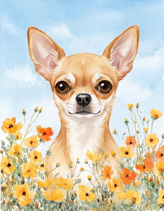 Yellow Poppies Short Hair Chihuahua Diamond Art Kit