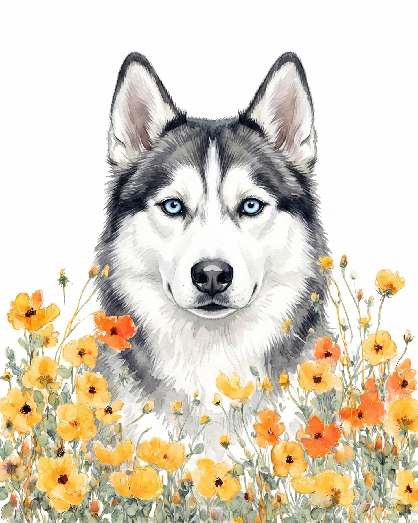 Yellow Poppies Siberian Husky Diamond Art Kit