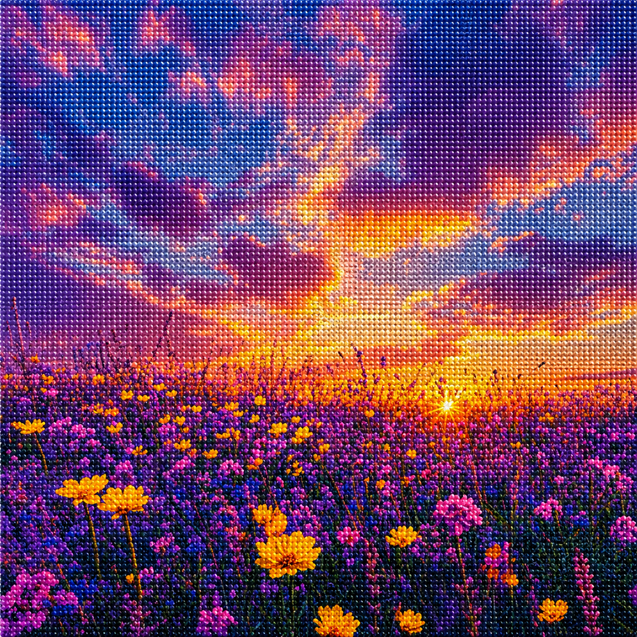 Yellow And Purple Wildflower Field Diamond Art Kit