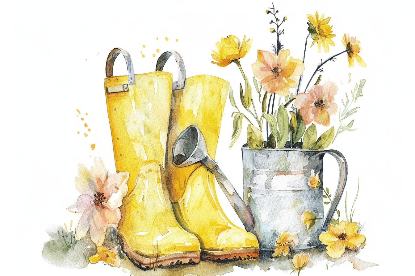 Yellow Rain Boots and Flowers Diamond Art Kit