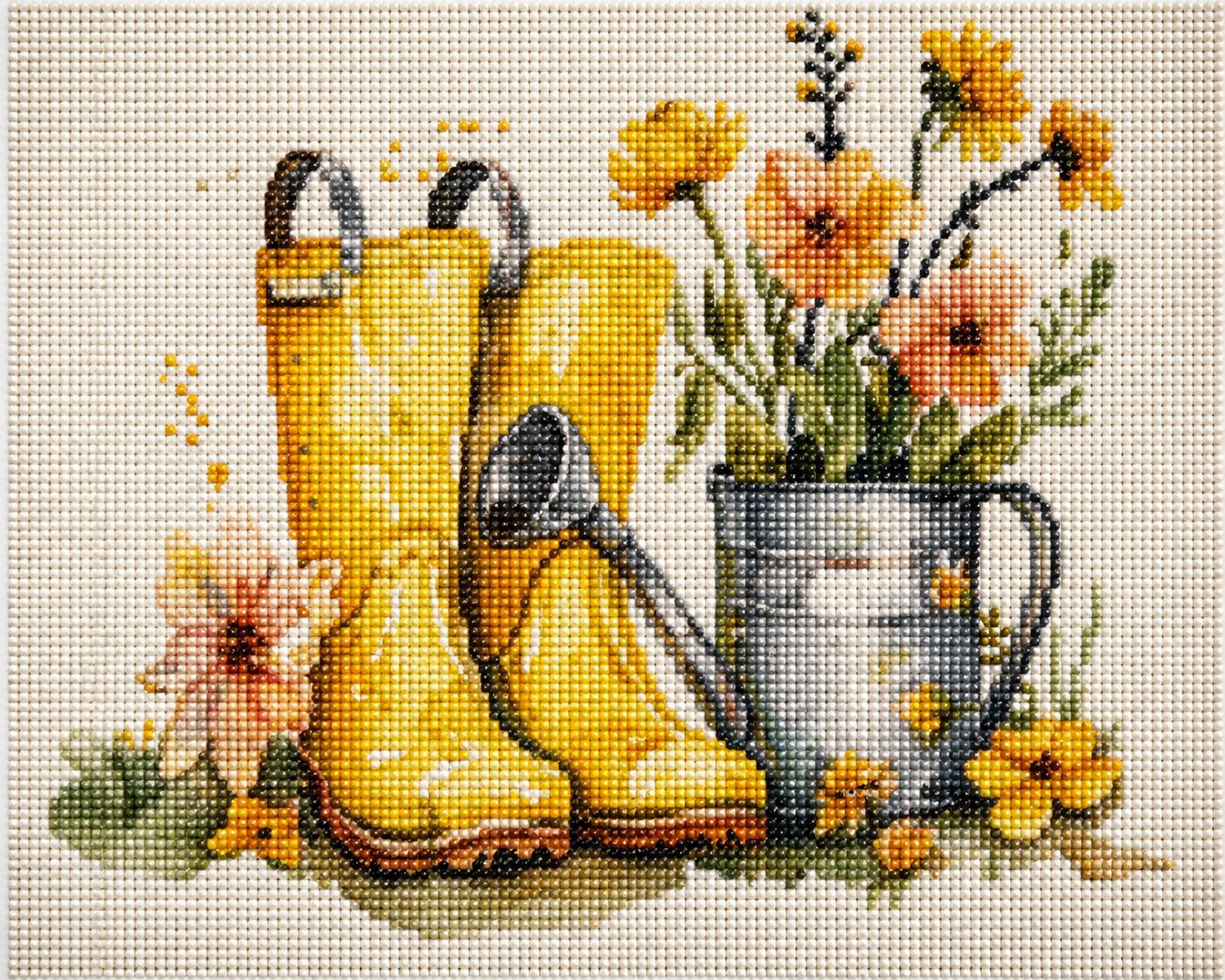 Yellow Rain Boots and Flowers Diamond Art Kit — diamond art kit canvas