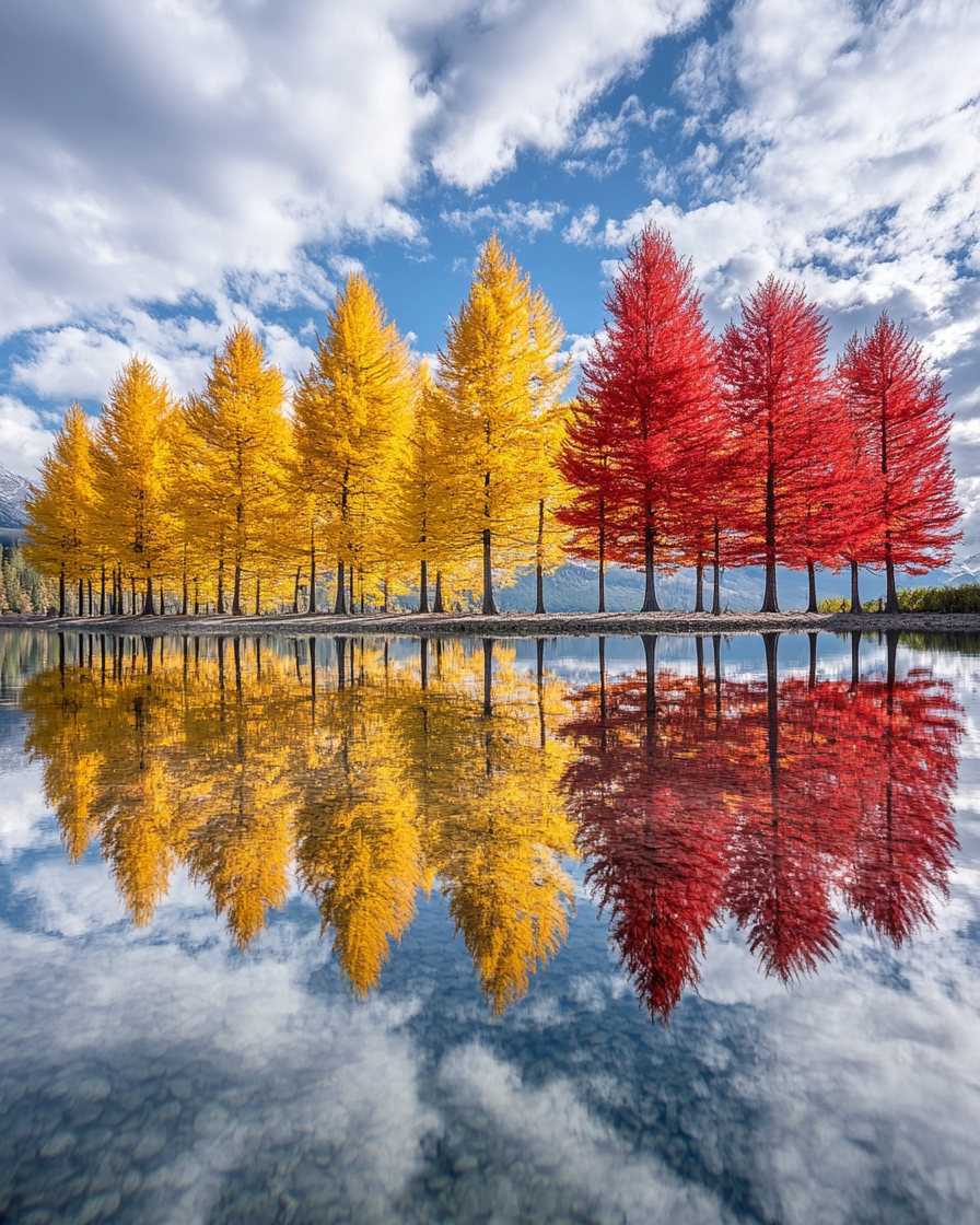 Yellow and Red Leaf Tree Row Diamond Art Kit