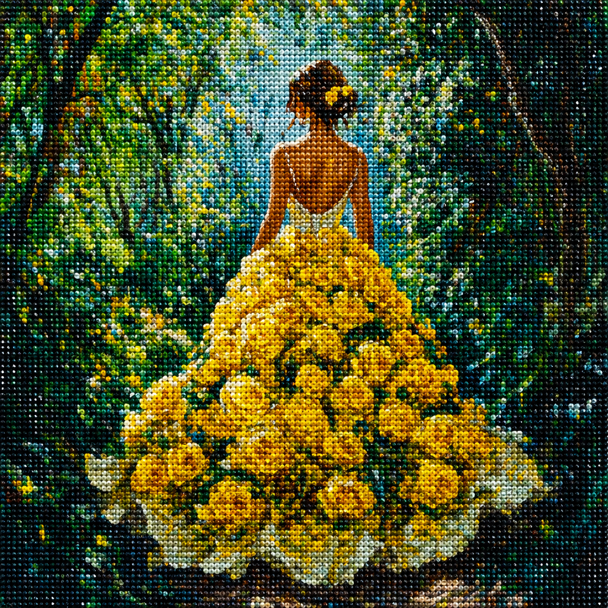 Yellow Rose Dress Woman Diamond Art Kit