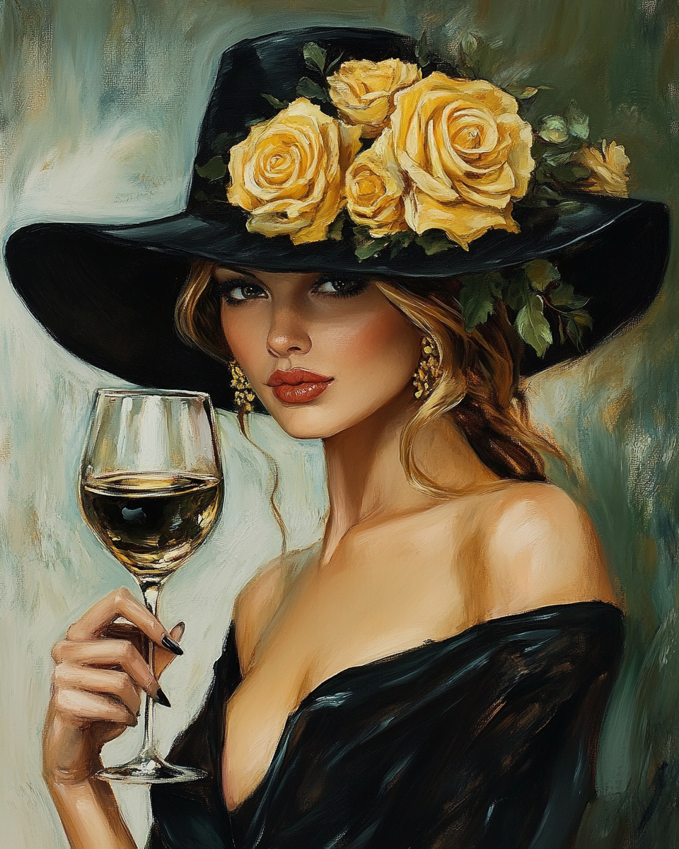 Yellow Rose Hat Woman Diamond Art Kit