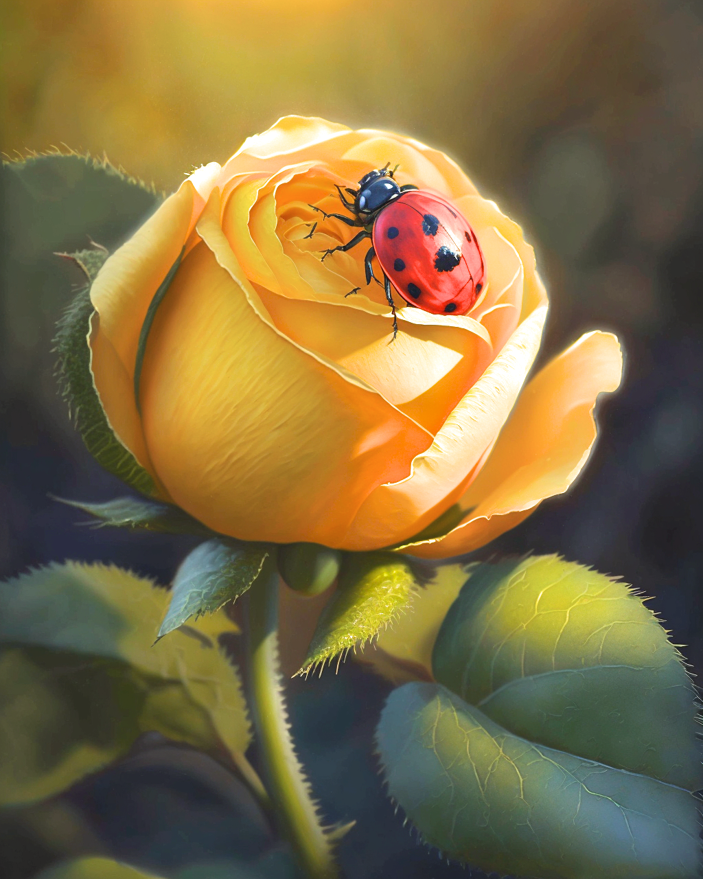 Yellow Rose and Red Lady Bug Diamond Art Kit
