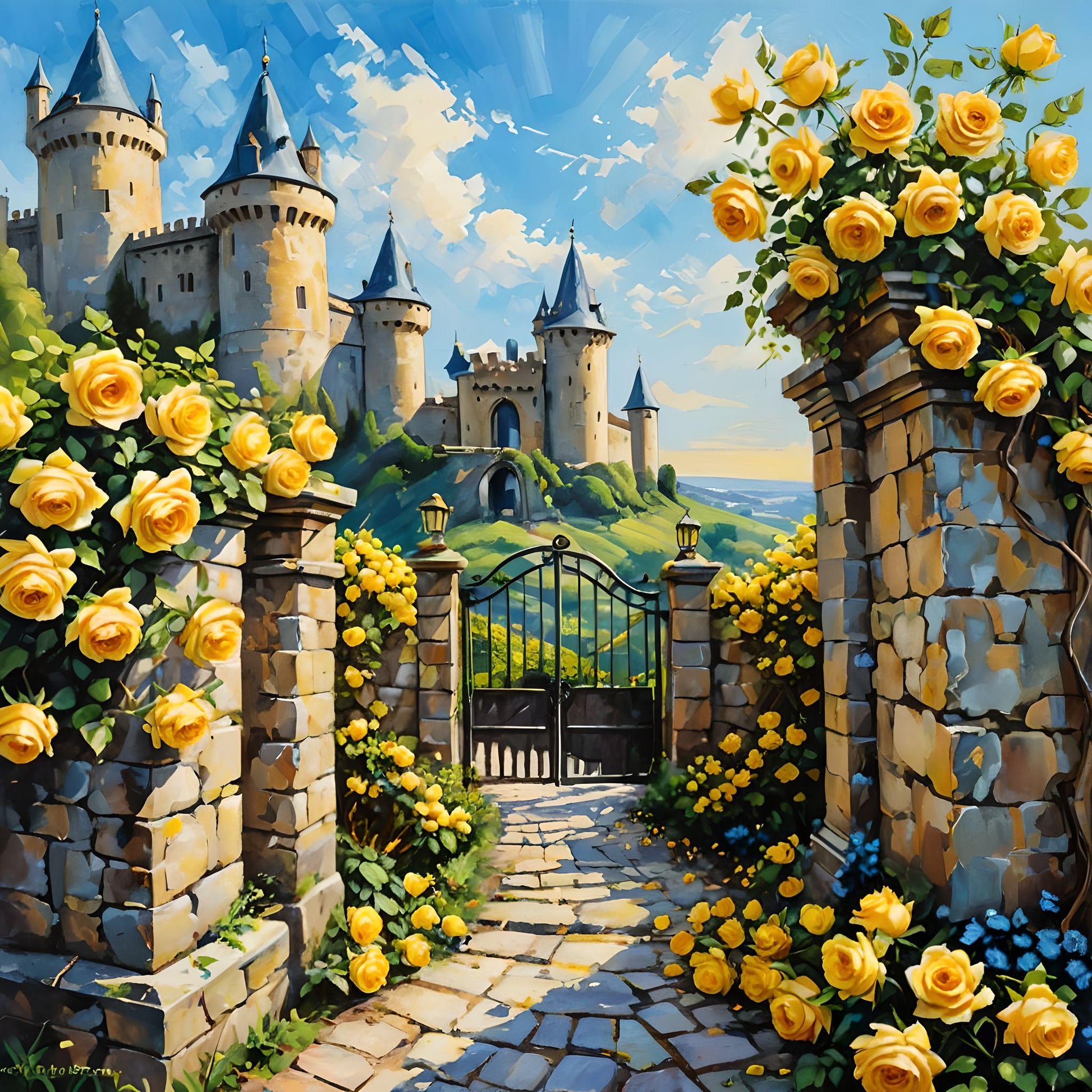 Yellow Rose Castle Diamond Art Kit