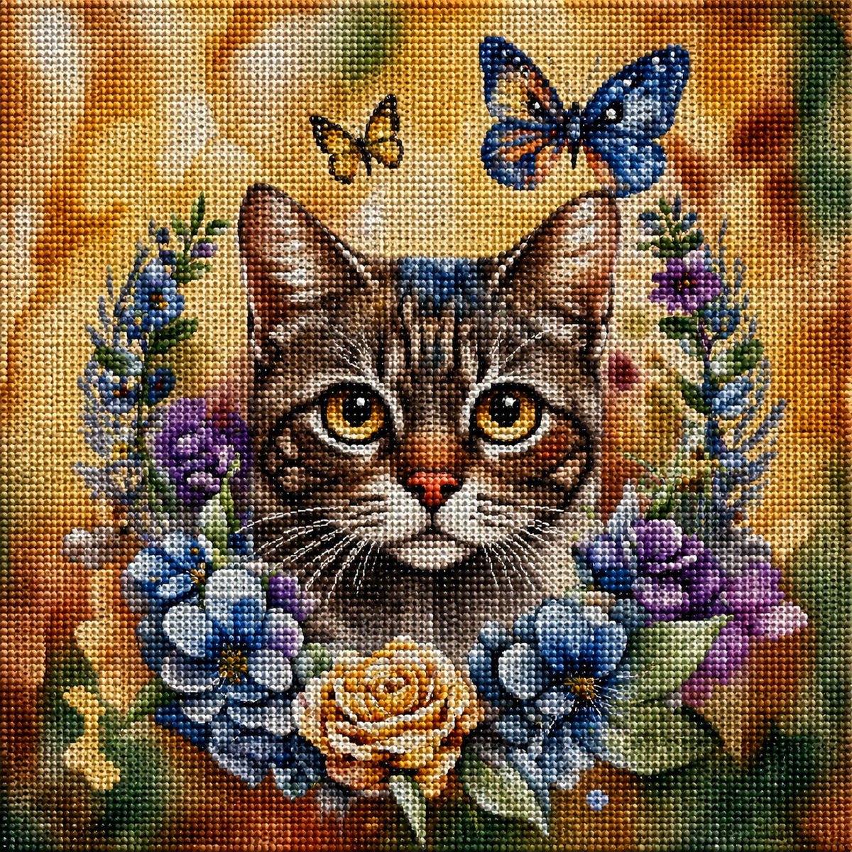 Yellow Rose Wreath And Cat Watercolor Diamond Art Kit — diamond art kit canvas