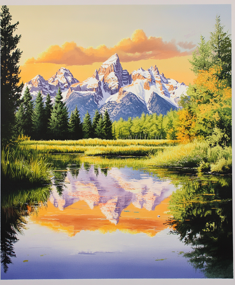 Yellow Sky Mountain Reflection Diamond Art Kit