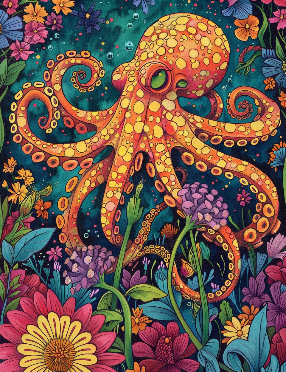 Yellow Spotted Abstract Octopus Diamond Art Kit