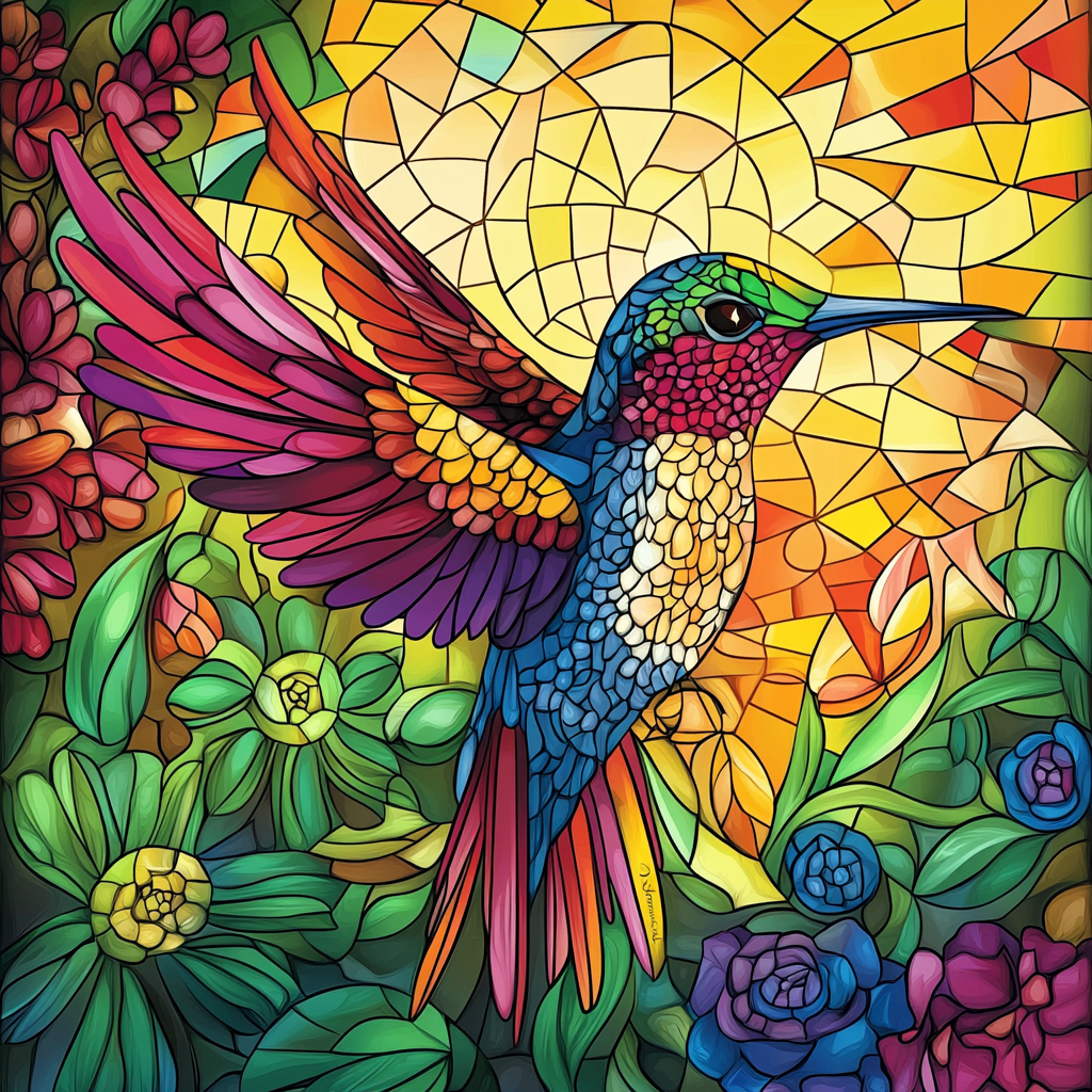 Yellow Sun Abstract Hummingbird Diamond Art Kit