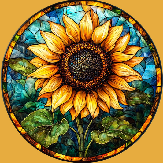 Yellow Sunflower Abstract Circle Diamond Art Kit