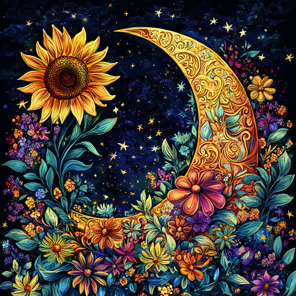Yellow Sunflower Crescent Moon Diamond Art Kit