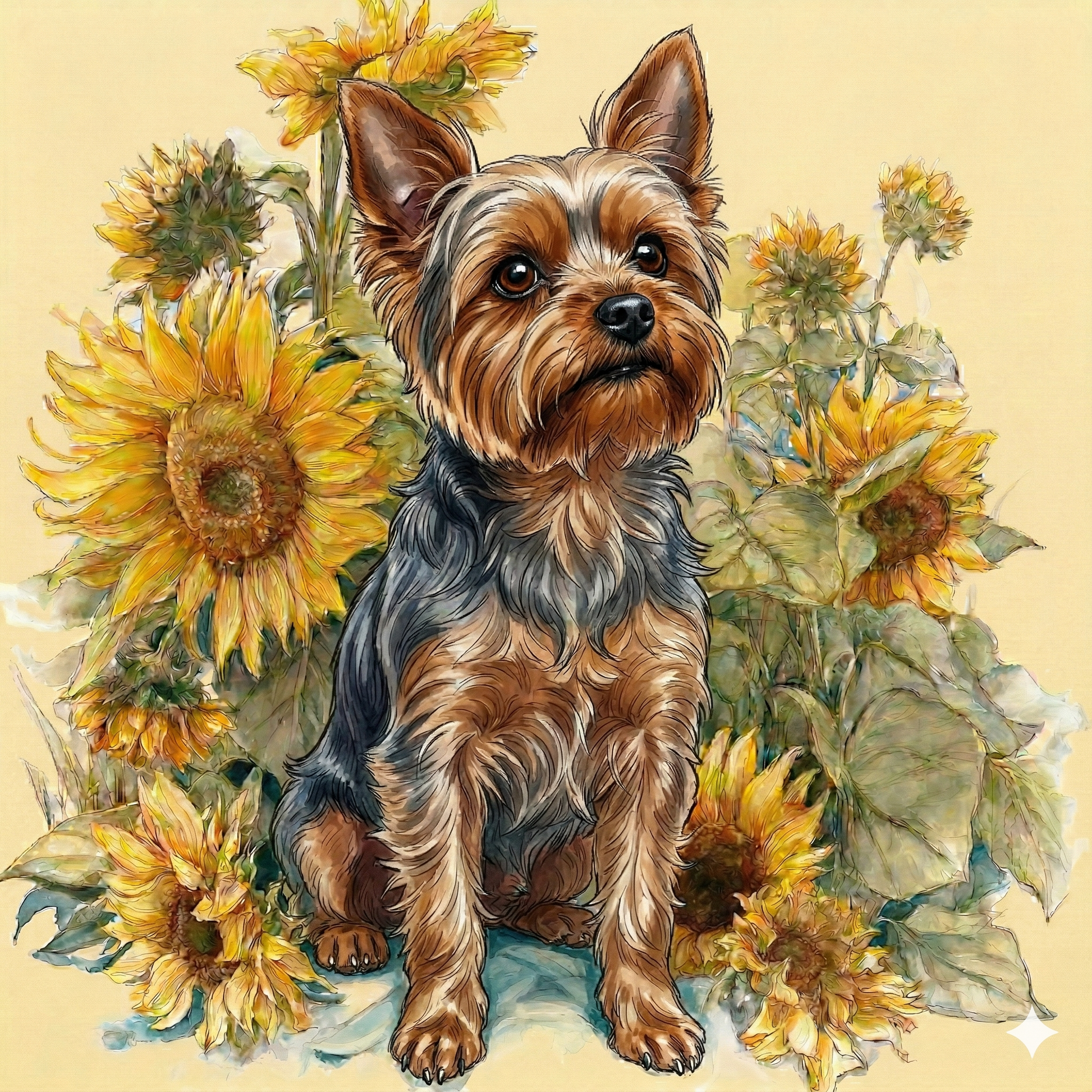 Yorkshire Terrier in Sunflowers Diamond Art Kit