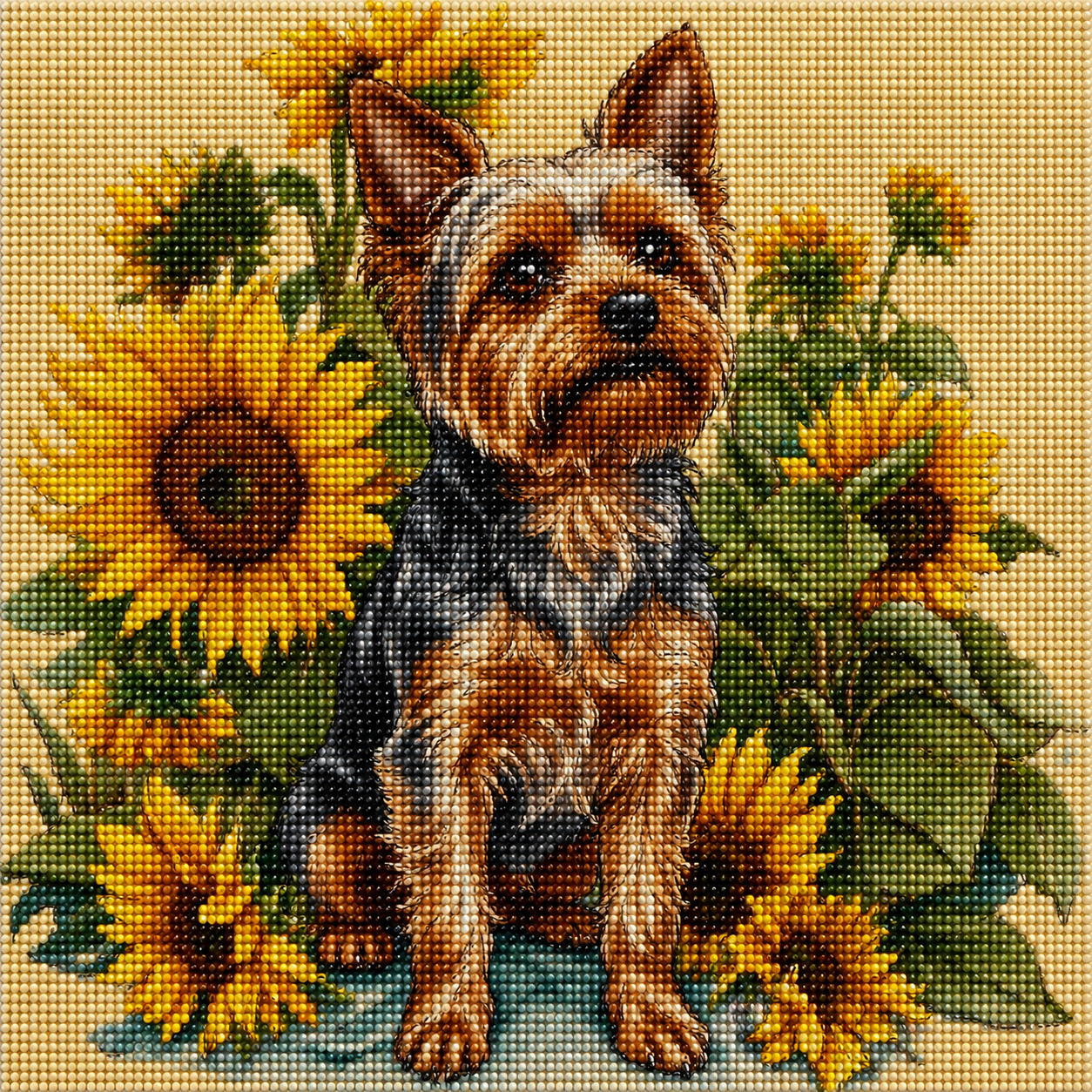 Yorkshire Terrier in Sunflowers Diamond Art Kit
