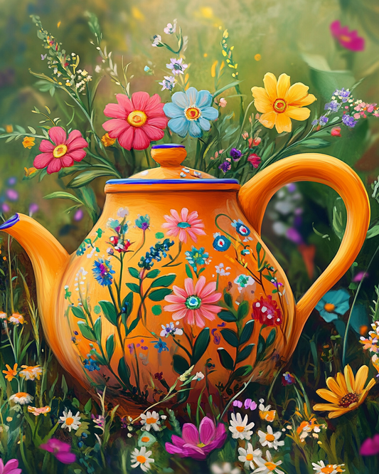Yellow Teapot in the Grass Diamond Art Kit