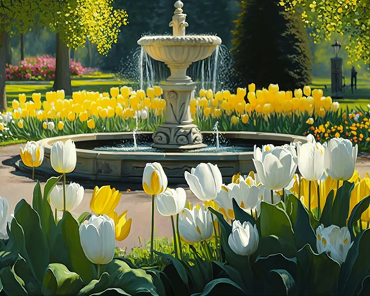 Yellow Tulip Fountain Diamond Art Kit