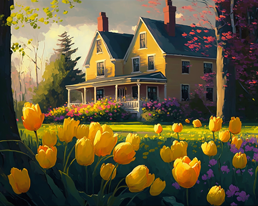 Yellow Tulip House Diamond Art Kit