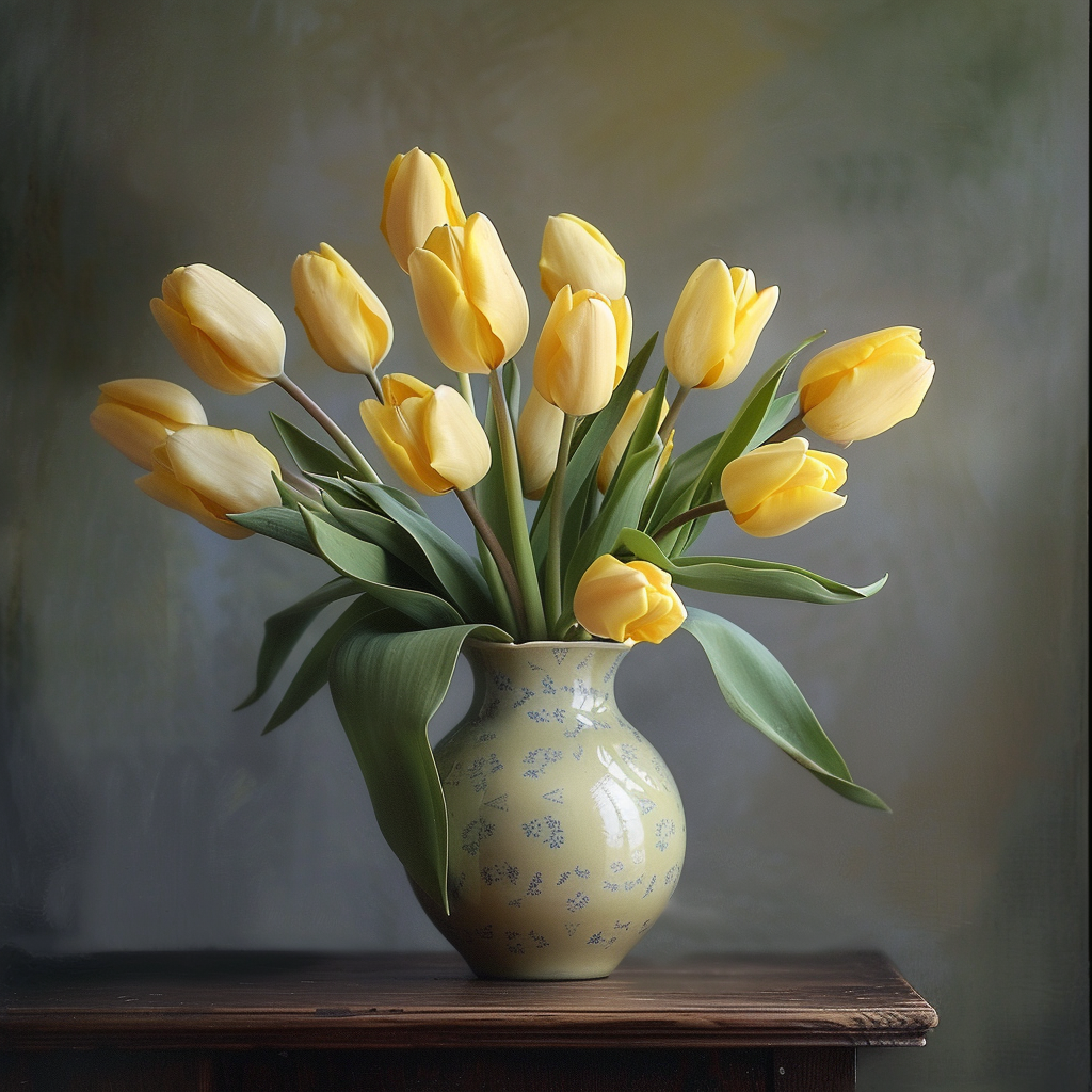 Yellow Tulips on a Wood Table Diamond Art Kit