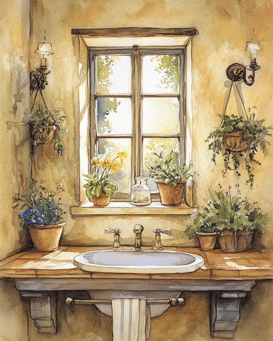 Yellow Wall Sink Under the Window Diamond Art Kit