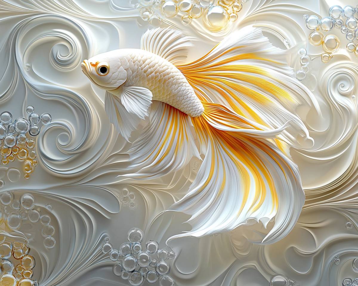Yellow and White Swirls Betta Diamond Art Kit