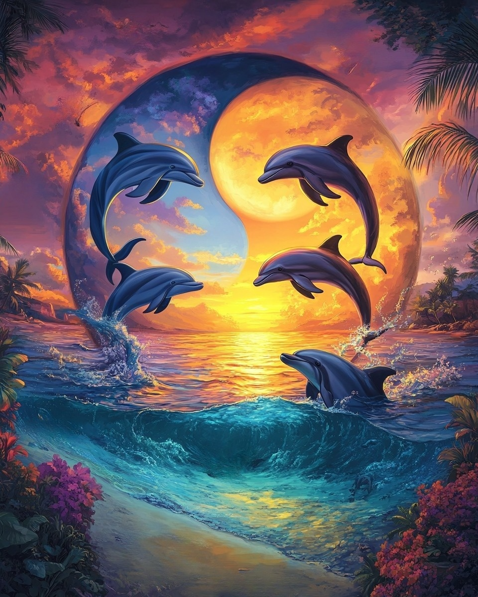 Yin and Yang Dolphins Diamond Art Kit