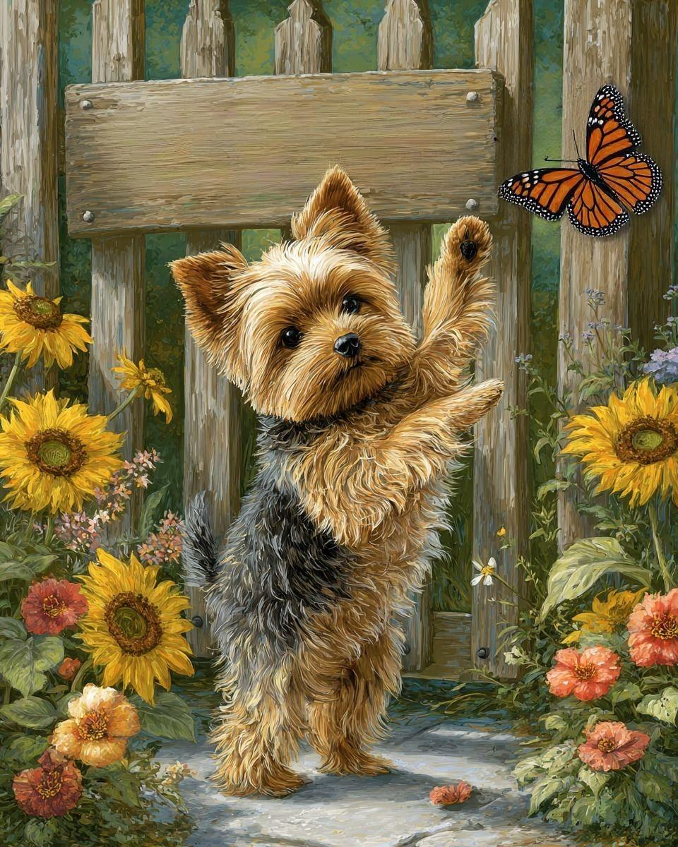 Yorkie and Butterfly Diamond Art Kit