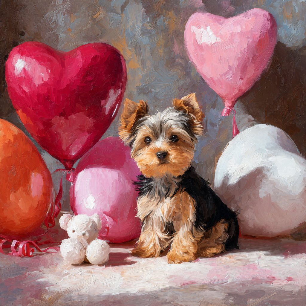 Yorkie and Heart Balloons Diamond Art Kit