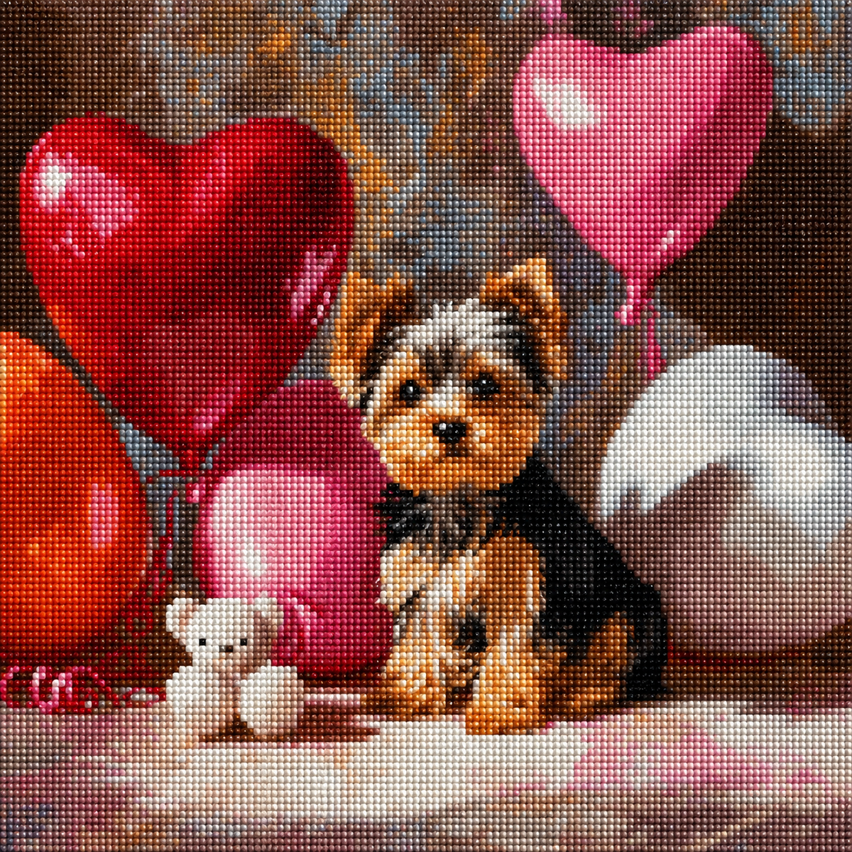 Yorkie and Heart Balloons Diamond Art Kit — diamond art kit canvas