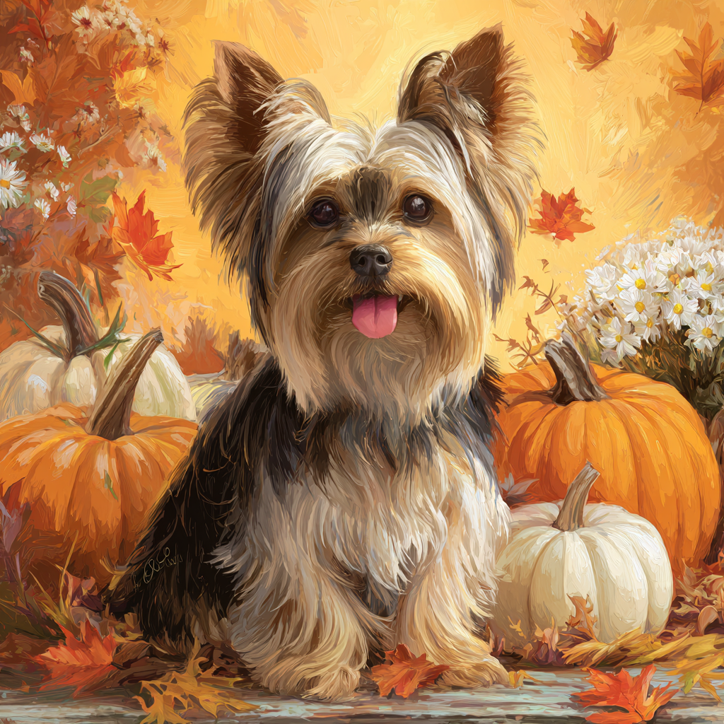 Yorkie and Four Pumpkins Diamond Art Kit