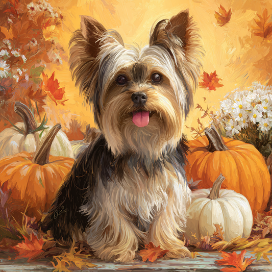 Yorkie and Four Pumpkins Diamond Art Kit