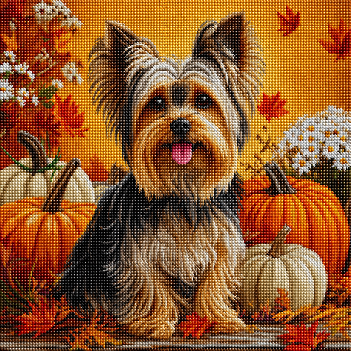 Yorkie and Four Pumpkins Diamond Art Kit — diamond art kit canvas
