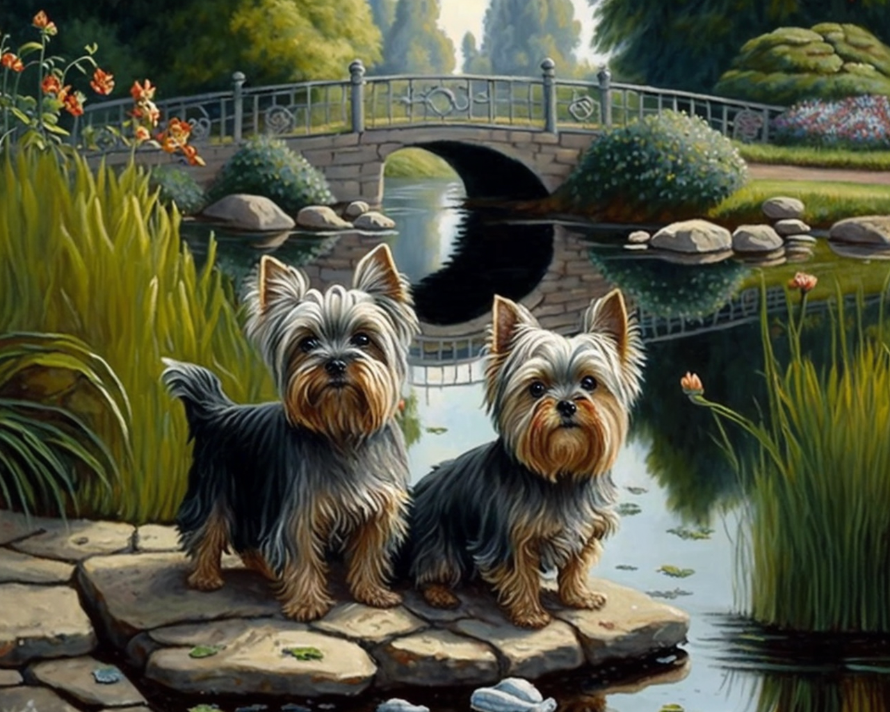 Yorkies by the Bridge Diamond Art Kit