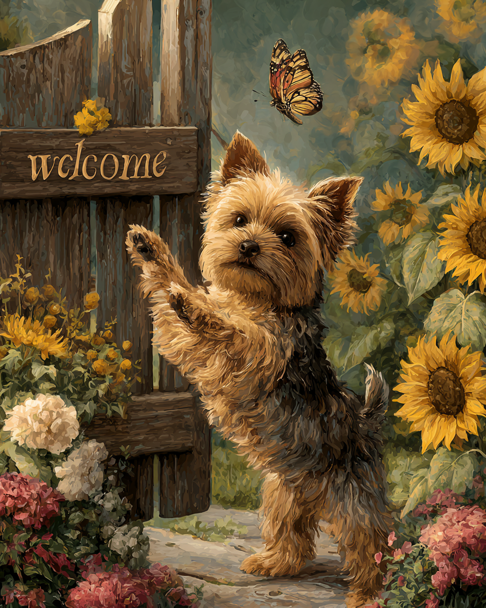 Yorkie and Sunflowers Diamond Art Kit
