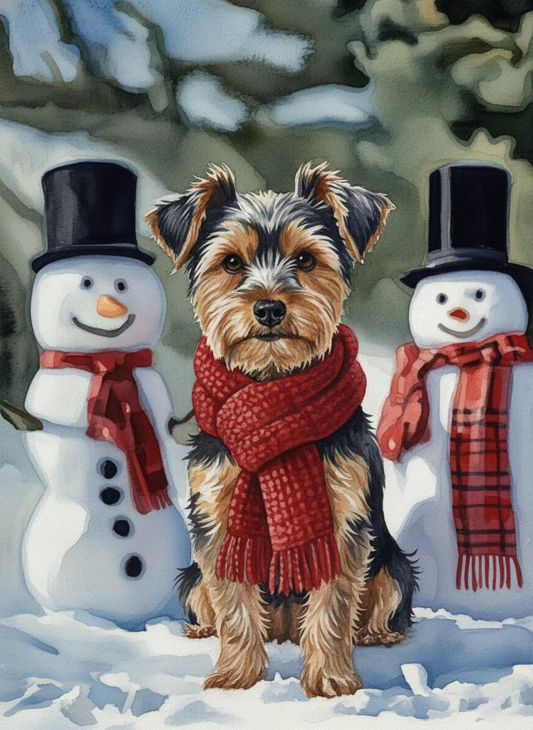 Yorkshire Terrier and Snowmen Diamond Art Kit