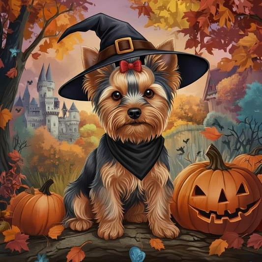 Yorkshire Terrier Halloween Pumpkins Diamond Art Kit